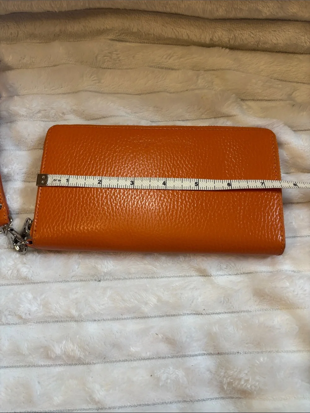 Roger Ximenez Orange Leather Wristlet Wallet EUC